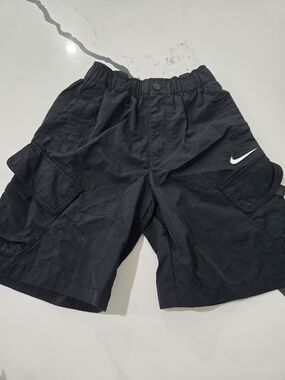 Nike Kid's Black Cargo Shorts with White Swoosh Size M